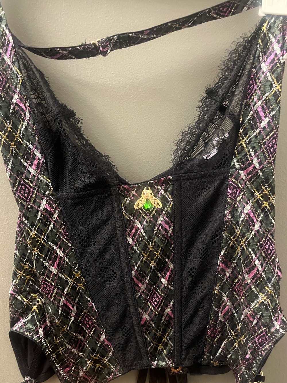 Savage X Fenty Black Bustier with Tartan Pattern